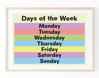 Children's Days of the Week Poster - Instant Download