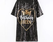 Sequin Birthday Queen T Shirt Dress