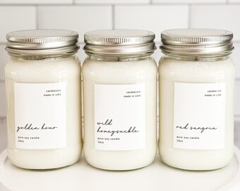 Wild Honeysuckle Scented Premium Pure Soy Wax Candles And Soy Wax Melts / 8 oz, 16 oz Mason Jar Candles / Hand Poured Clean Candles