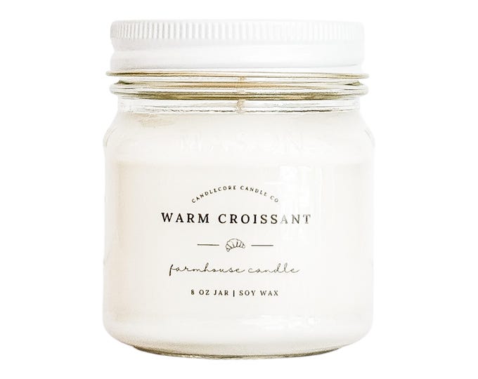 Warm Croissant Scent, Hand Poured Candle, Soy Candle, Farmhouse Candle, White Candle, Scented Candle
