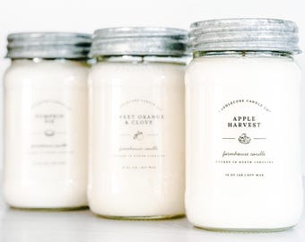 Apple & Cinnamon Scent: Farmhouse Mason Jar 100% Soy Candle