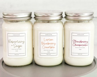 Strawberry Cheesecake Scented Premium Pure Soy Wax Candles And Soy Wax Melts / 8 oz, 16 oz Mason Jar Candles / Hand Poured Clean Candles