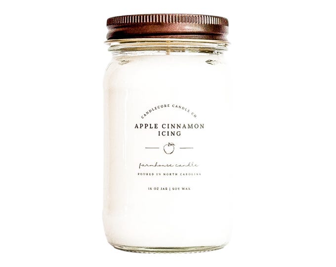 Apple Cinnamon Icing Scent, Hand Poured Candle, Soy Candle, Farmhouse Candle, White Candle, Scented Candle
