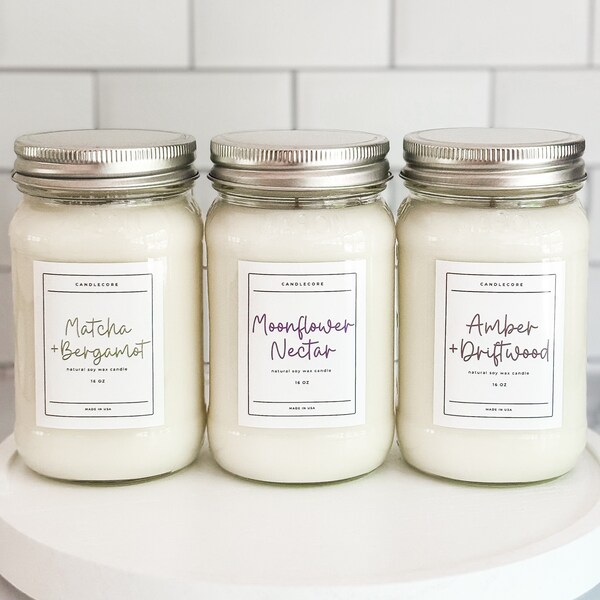 Amber & Driftwood Scented Premium Pure Soy Wax Candles And Soy Wax Melts / 8 oz, 16 oz Mason Jar Candles / Hand Poured Clean Candles