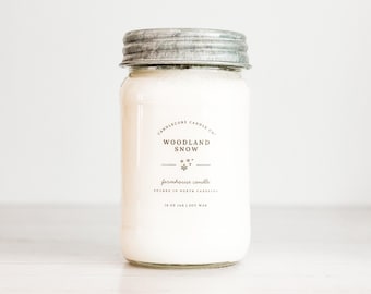 Winter Woodlands Soy Candle: Farmhouse Mason Jar, Choose Your Scent