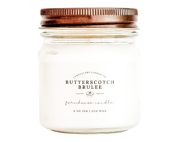 Butterscotch Brulee Scent, Hand Poured Candle, Soy Candle, Farmhouse Candle, White Candle, Scented Candle