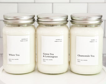 Chamomile Tea Scented Premium Pure Soy Wax Candles And Soy Wax Melts  / 8 oz, 16 oz Mason Jar Candles / Hand Poured Clean Candles