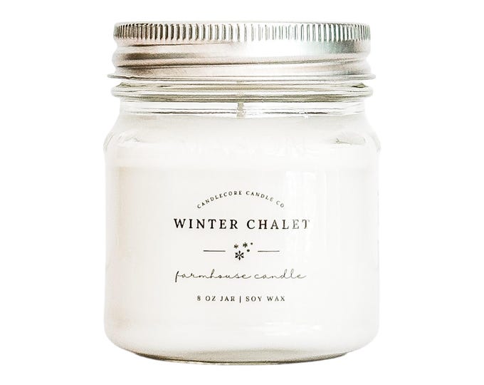 Winter Chalet Scent, Hand Poured Candle, Soy Candle, Farmhouse Candle, White Candle, Scented Candle