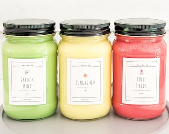 Sunwashed Scented Premium Pure Soy Wax Candles And Soy Wax Melts  / 16 oz Mason Jar Candles / Hand Poured Clean Candles