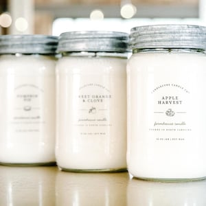 Festive Flavors Scents: Farmhouse Mason Jar 100% Soy Candles