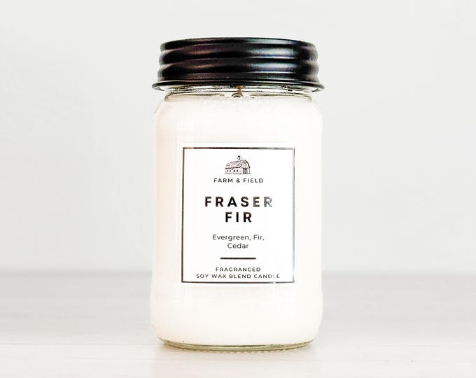 Fraser Fir Scent: Farmhouse Mason Jar Soy Candle
