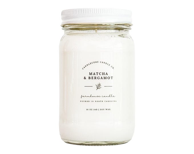 Matcha & Bergamot Scent, Hand Poured Candle, Soy Candle, Farmhouse Candle, White Candle, Scented Candle