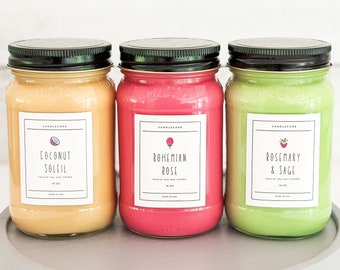 Bohemian Rose Scented Premium Pure Soy Wax Candles And Soy Wax Melts / 16 oz Mason Jar Candles / Hand Poured Clean Candles