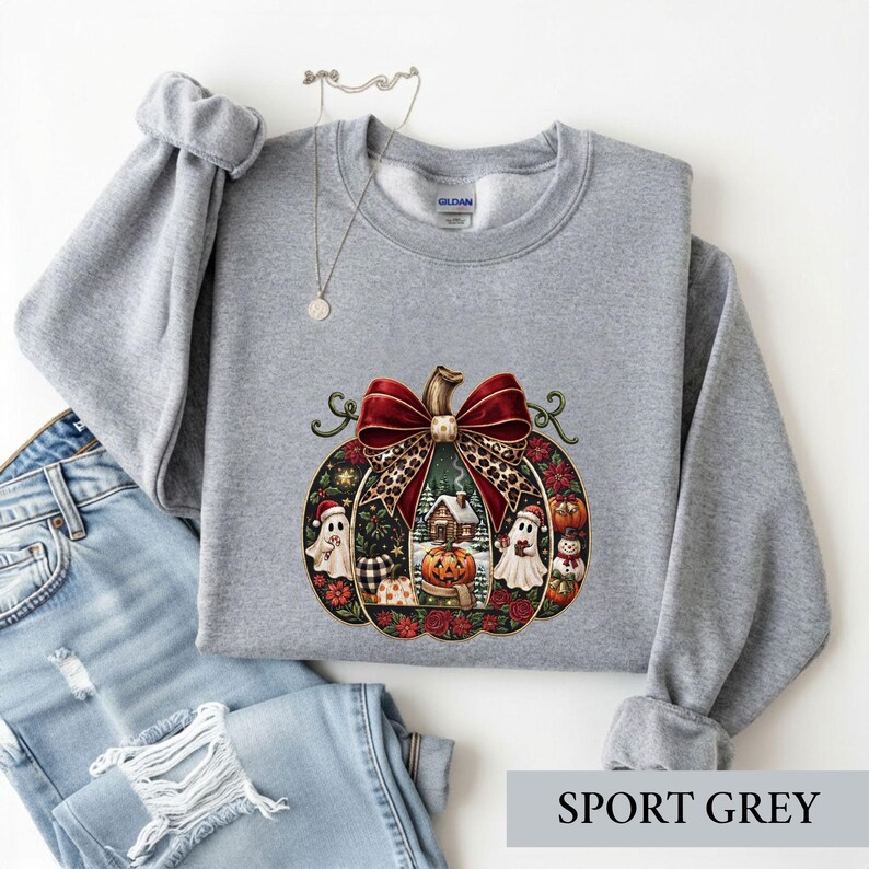 Spooky Christmas Pumpkin Shirt, Creepmas Ghost Graphic Tee, Holiday Season Tshirt Gift