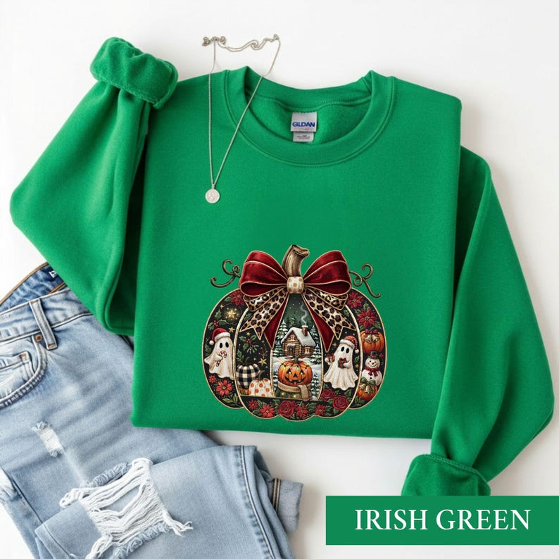 Spooky Christmas Pumpkin Shirt, Creepmas Ghost Graphic Tee, Holiday Season Tshirt Gift