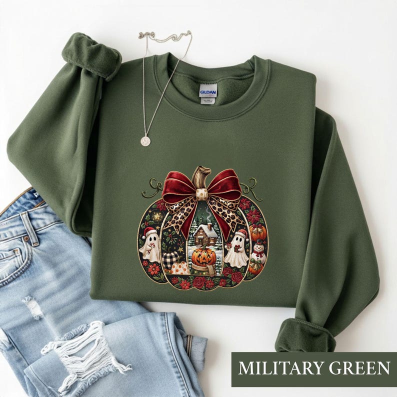 Spooky Christmas Pumpkin Shirt, Creepmas Ghost Graphic Tee, Holiday Season Tshirt Gift