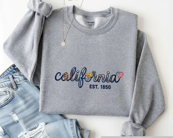 California State Shirt, Embroidered Look Graphic Tee, Vintage West Coast Souvenir Tshirt, Golden State Retro Apparel, California Gift