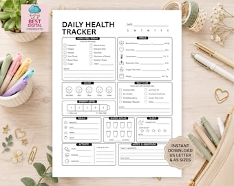Daily Health Tracker Printable | Wellness Journal Template | Health Planner | Self Care Tracker | Daily Wellness Log |Daily Health Checklist
