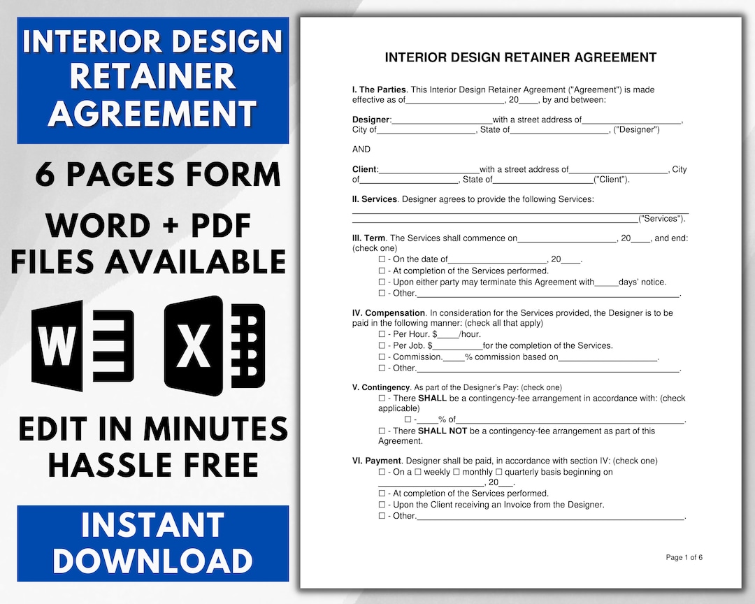 Interior Design Contract, Interior Design Agreement Template, Editable ...