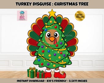 Turkey Disguise Printable, Christmas Tree Turkey Disguise, Turkey in Disguise Project, Disguise a turkey, Hide the Turkey, Thanksgiving