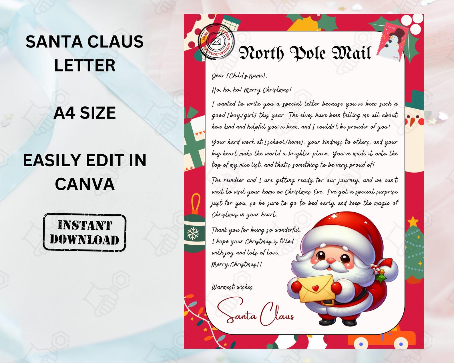 Instant Download Editable Letter From Santa, Nice List Certificate and ...