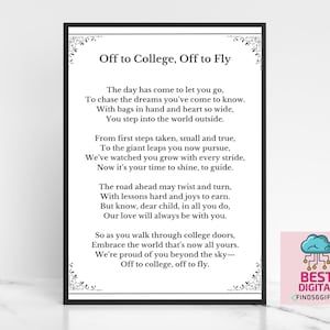 Regalo de padres para estudiantes de primer año de universidad, poema que se va a la universidad, poema de padres a hija de hijo que comienza la universidad, poema que comienza en la universidad