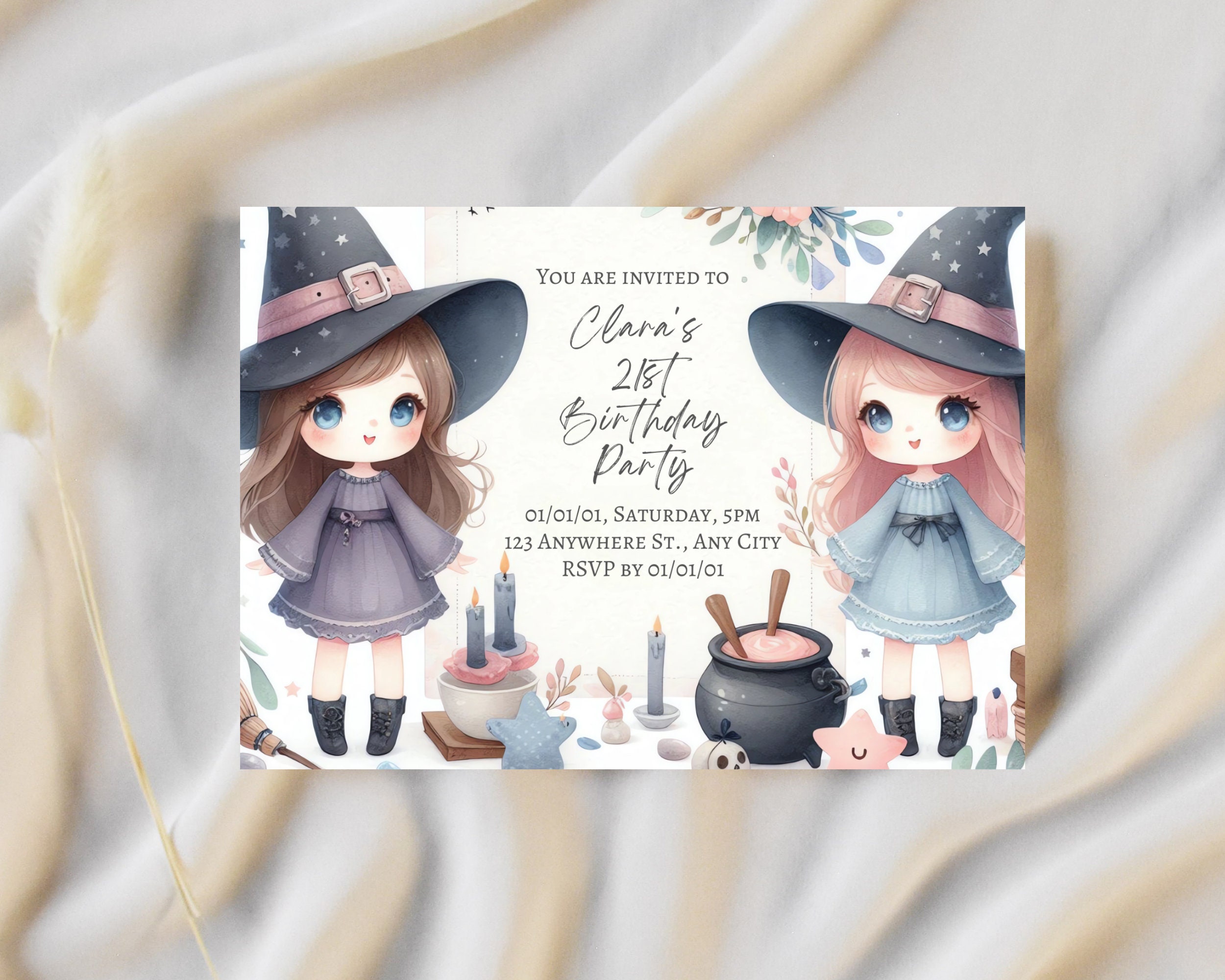 Witch Invite Editable Witch Birthday Invitation, Halloween Invitation, Witch ...