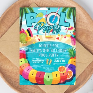 Editable Pool Party Invitation Tropical Splish Splash Girly Pool Party Invitation Summer Swimming Pool Splash Pad Party Instant Download FK