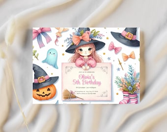 Editable Witch Birthday Invitation, Halloween Invitation, Witch Birthday Invite, Halloween Witch Invite, Girl Birthday, Editable Invitation