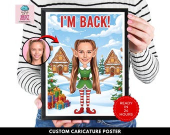 Custom Christmas Caricature Portrait from Photo, Elf Caricature Poster, Funny Personalized Drawing, Customer Poster, Christmas Gift