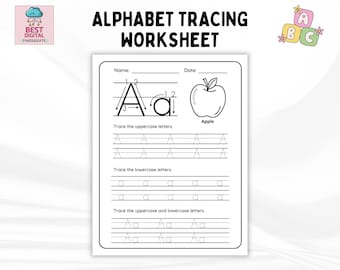 Alphabet Tracing Worksheets Printable, Alphabet Writing Printables, Handwriting Worksheets, ABC Writing, Kindergarten Alphabet Tracing