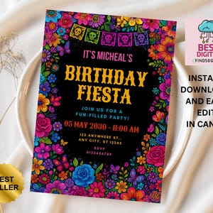 Invito di compleanno Fiesta modificabile per ragazzo, invito alla festa di compleanno Fiesta, qualsiasi età, stampabile, compleanno Fiesta modificabile, compleanno messicano