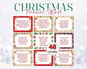 Christmas Treasure Hunt For kids and adults, Christmas Scavenger Hunt, Christmas Activity, Christmas games, Christmas Party Games, Clues