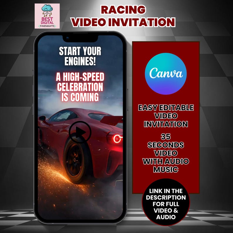 Invitations In Racing Example Racing Car Birthday Video Invitation, Editable Race Car Party Invite ...