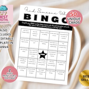 Get to Know You Bingo, Find Someone Who Bingo, Find the Guest Bingo, Icebreaker Bingo, Icebreaker Game, Icebreaker Activity, Human Bingo