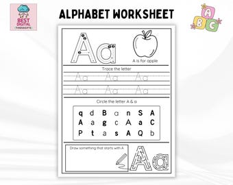 Alphabet Tracing Worksheets Printable, Alphabet Writing Printables, Handwriting Worksheets, ABC Writing, Kindergarten Alphabet Tracing