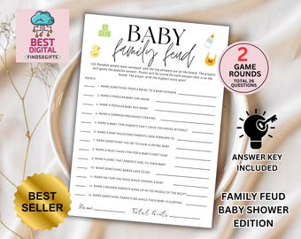 Juegos para baby shower / Juegos para baby shower imprimibles / Juego de Family Feud / Plantilla de Family Feud / Juego de Baby Feud / Género neutro / Editable