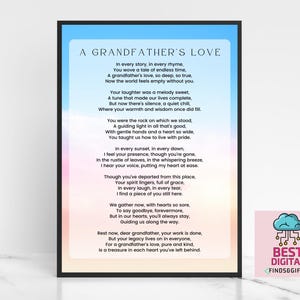 Amour des grands-pères, poème funéraire, poème de chagrin et de chagrin, impression de deuil, en mémoire d'un cadeau, poème funéraire pour grand-père, programme de funérailles