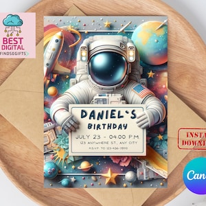 Editable Planet Birthday Invitation. Outer Space Invitation. Space Themed Birthday Party Invitation. Planets Stars invitations. Any age.