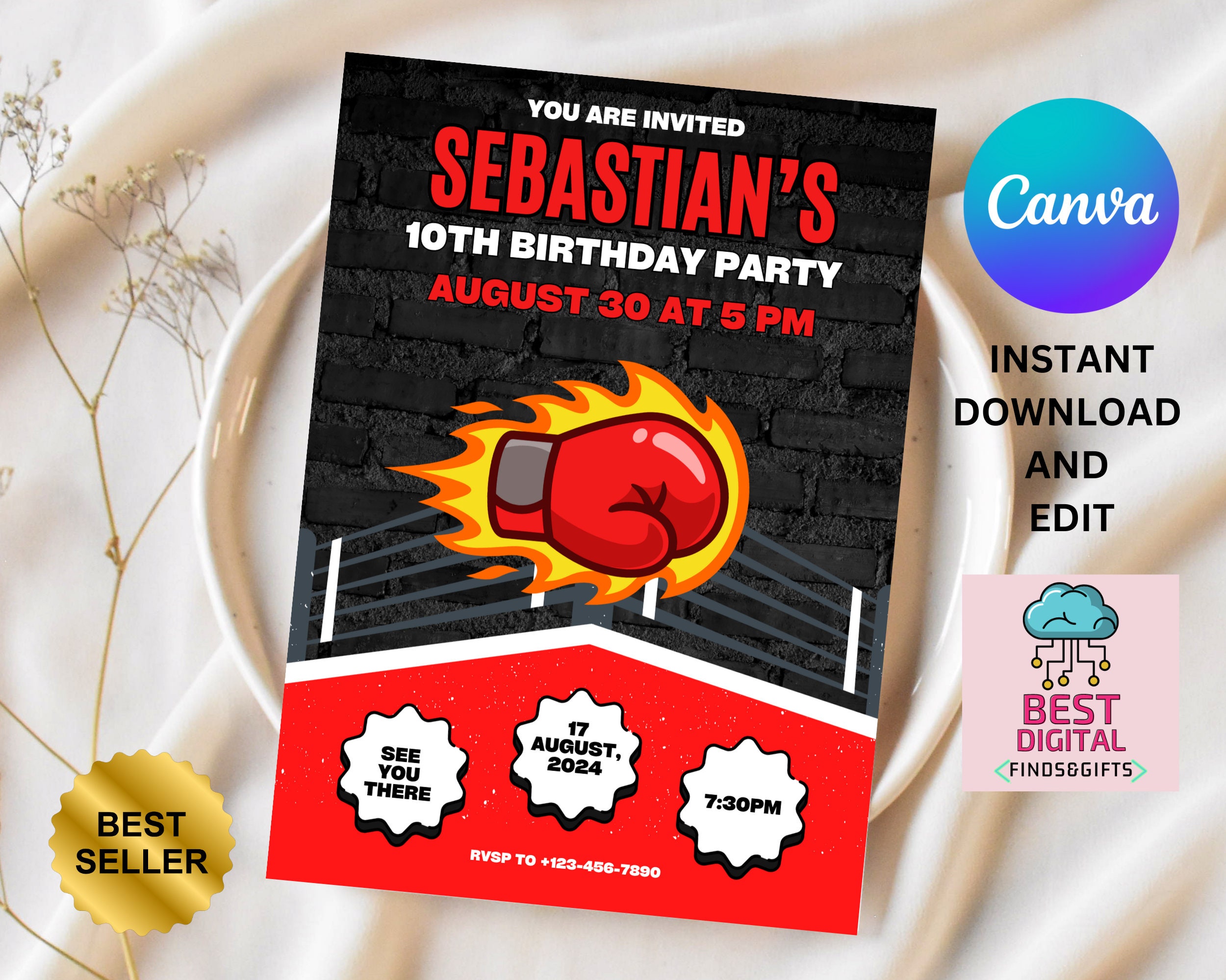 Boxing Training Invitations Boxing Birthday Digital Invitation - Boxing Party Text and Video Invite ...