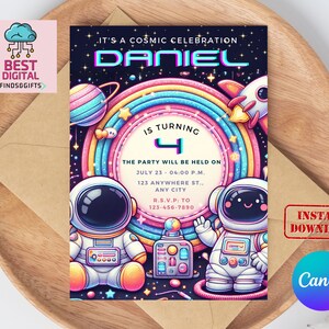 Editable Planet Birthday Invitation. Outer Space Invitation. Space Themed Birthday Party Invitation. Planets Stars invitations. Any age.