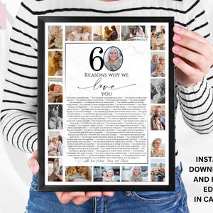 60 powodów, dla których Cię kochamy, 60 powodów, dla których Cię kochamy, spersonalizowany kolaż zdjęć, kolaż zdjęć, dlaczego Cię kocham, prezent na 60. urodziny, prezent na 50. urodziny