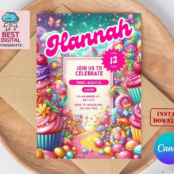 Candy Land Invitation, Candy Land Invites, Instant Download Candies Invitations, Candyland, Candy Birthday Invite, editable invite, best