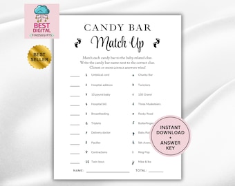 Baby Shower Candy Bar Match Game | Baby Shower Candy Game | Minimalist Pregnancy Candy Bar Game Printable, Gender Neutral Baby Shower Game