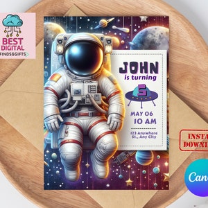 Editable Planet Birthday Invitation. Outer Space Invitation. Space Themed Birthday Party Invitation. Planets Stars invitations. Any age.