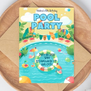 Editable Pool Party Invitation Tropical Splish Splash Girly Pool Party Invitation Summer Swimming Pool Splash Pad Party Instant Download FK