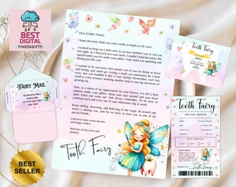 Editable Tooth Fairy Set with envelope, receipt and fairy letter, Fully editable tooth fairy bundle, tooth fairy certificate, Tooth Fairy