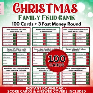 Christmas Friendly Feud Game, Printable Christmas Game, Christmas Party Game, Christmas Game Adults Family, Christmas Trivia, Party Game