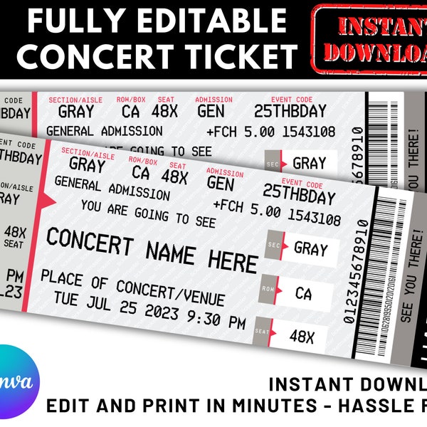 Custom Concert Ticket, Concert Ticket Template, Personalized Event Ticket, Surprise Ticket, Ticketmaster Fake Concert, Ticket Stub Souvenir
