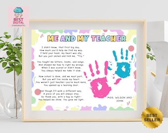 Me and My Teacher, Handprint Art Craft, End of School Poem, Preschool PreK Graduation, Daycare Activity, Teacher Appreciation Gift